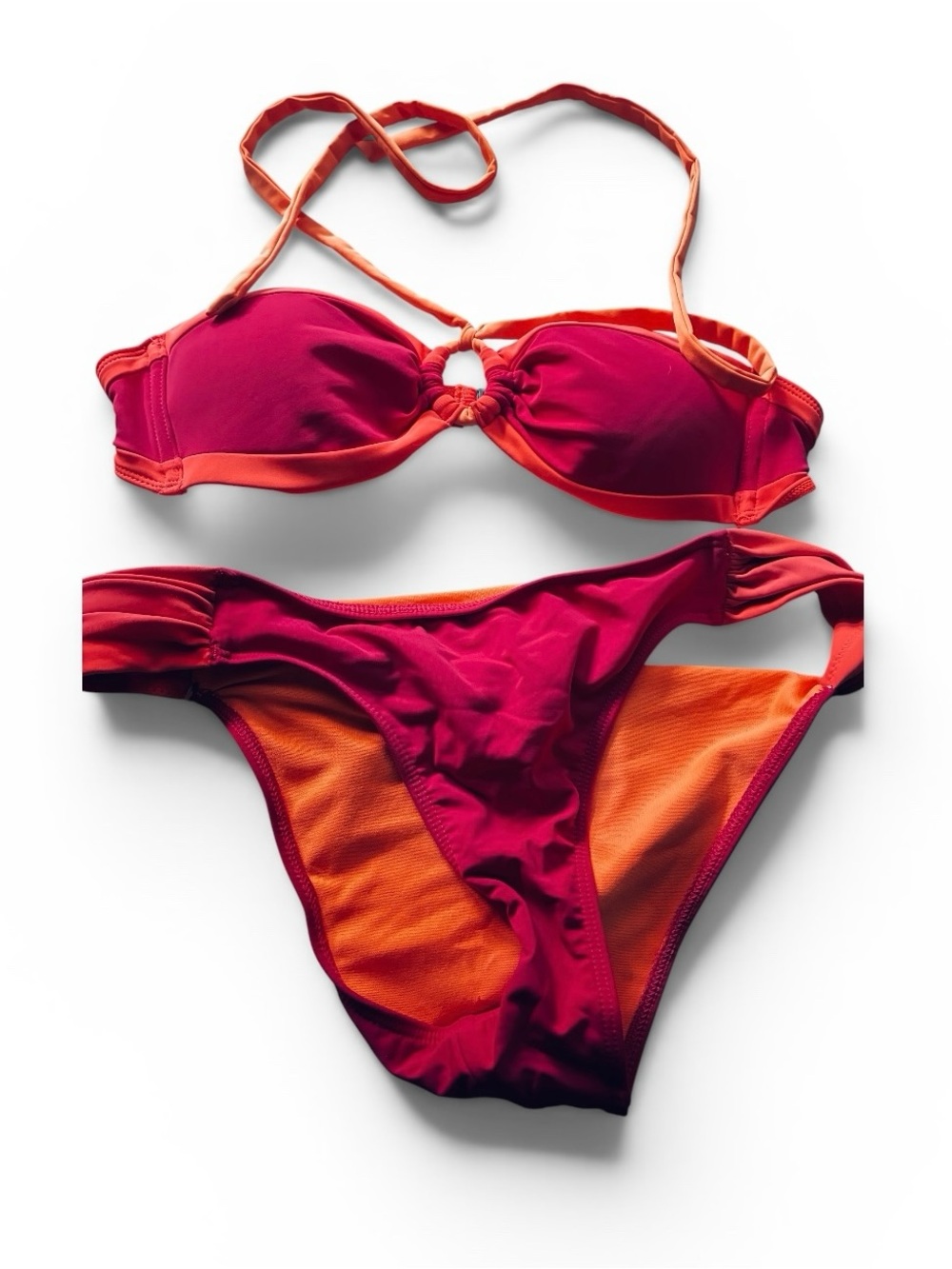 Hollister Colorblock Bikini Set – Pink & Orange – Top Small / Bottom Medium